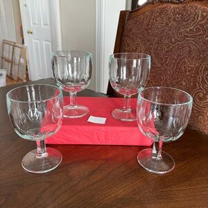 Set of 4 Vtg. 16oz Goblet Glasses Clear Thumbprint Dimpled Heavy Thick Glass -#3